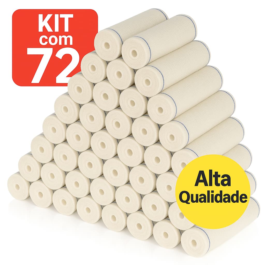 Kit 72 un Faixa Curativo Atadura Crepom Crepe 13 Fios Alta Qualidade Absorção Elasticidade Orthocrem
