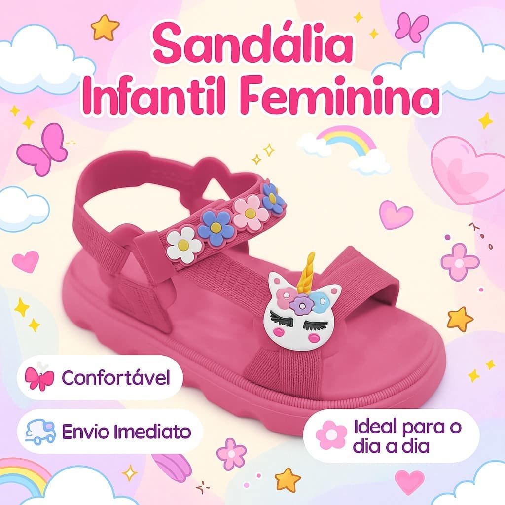 Papete Unicórnio Flor Infantil Menina Leve Confortável