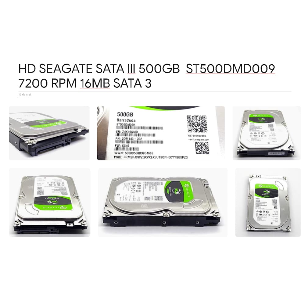 HD SEAGATE BARRACUDA "SKYHAWK 3.5" SATA lll 500GB 7200 RPM CACHE 32 MB ST500DM009