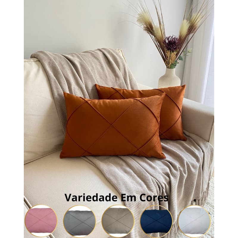 Kit 02 Almofadas Retangular Baguete Cheia em Suede Drapeada 30cmx50cm
