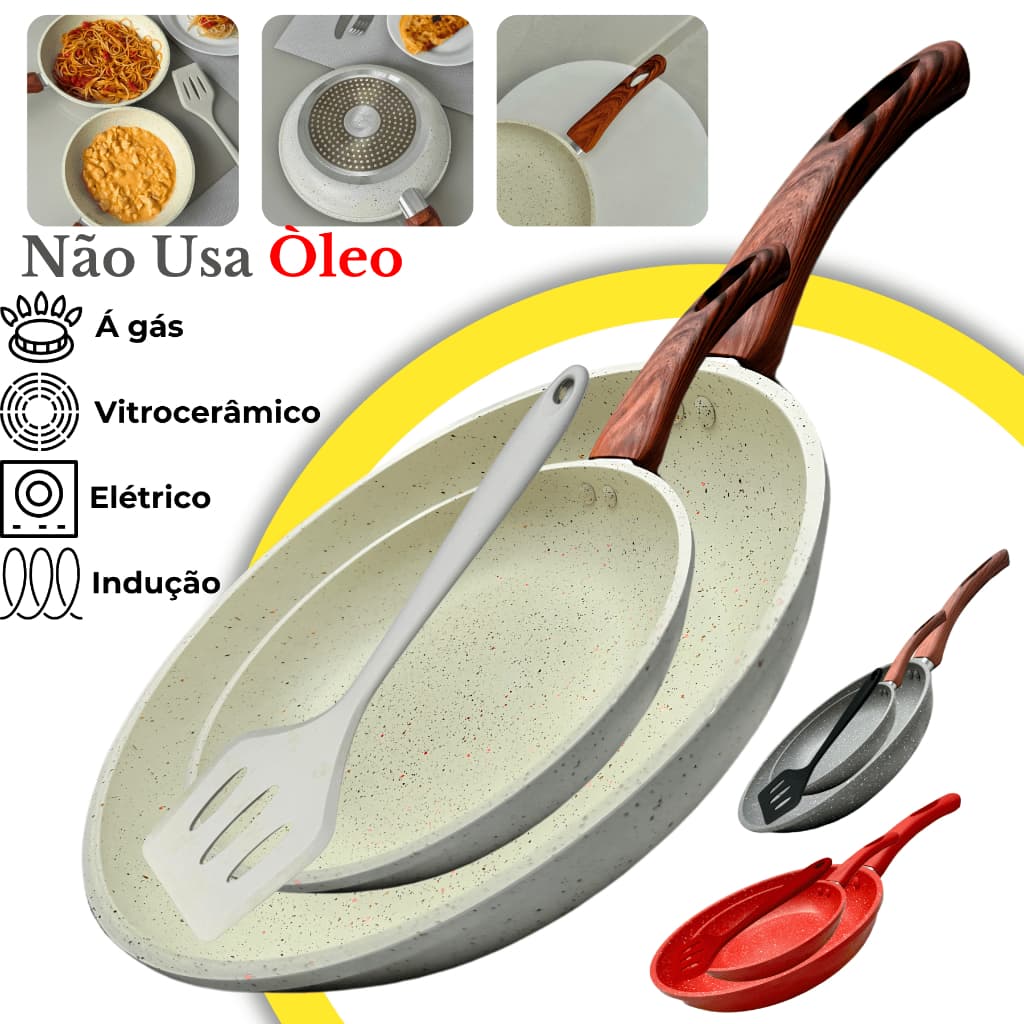Kit 2 Frigideiras Ceramica Antiaderente Fogão Cooktop Indução Gás Elétrico Profissional Premium