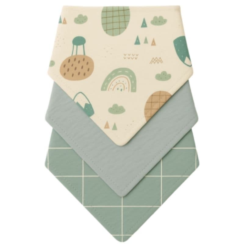 Kit com 3 Babador Bandana Bebê Menino 100% Algodão  Xadrez Verde