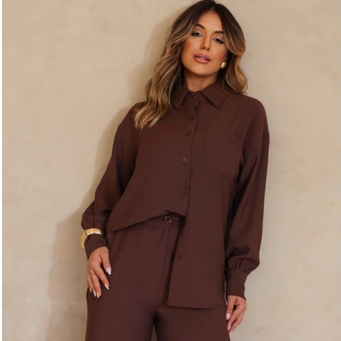 Conjunto Social Elegante Camisa E Calça Pantalona Alfaiataria