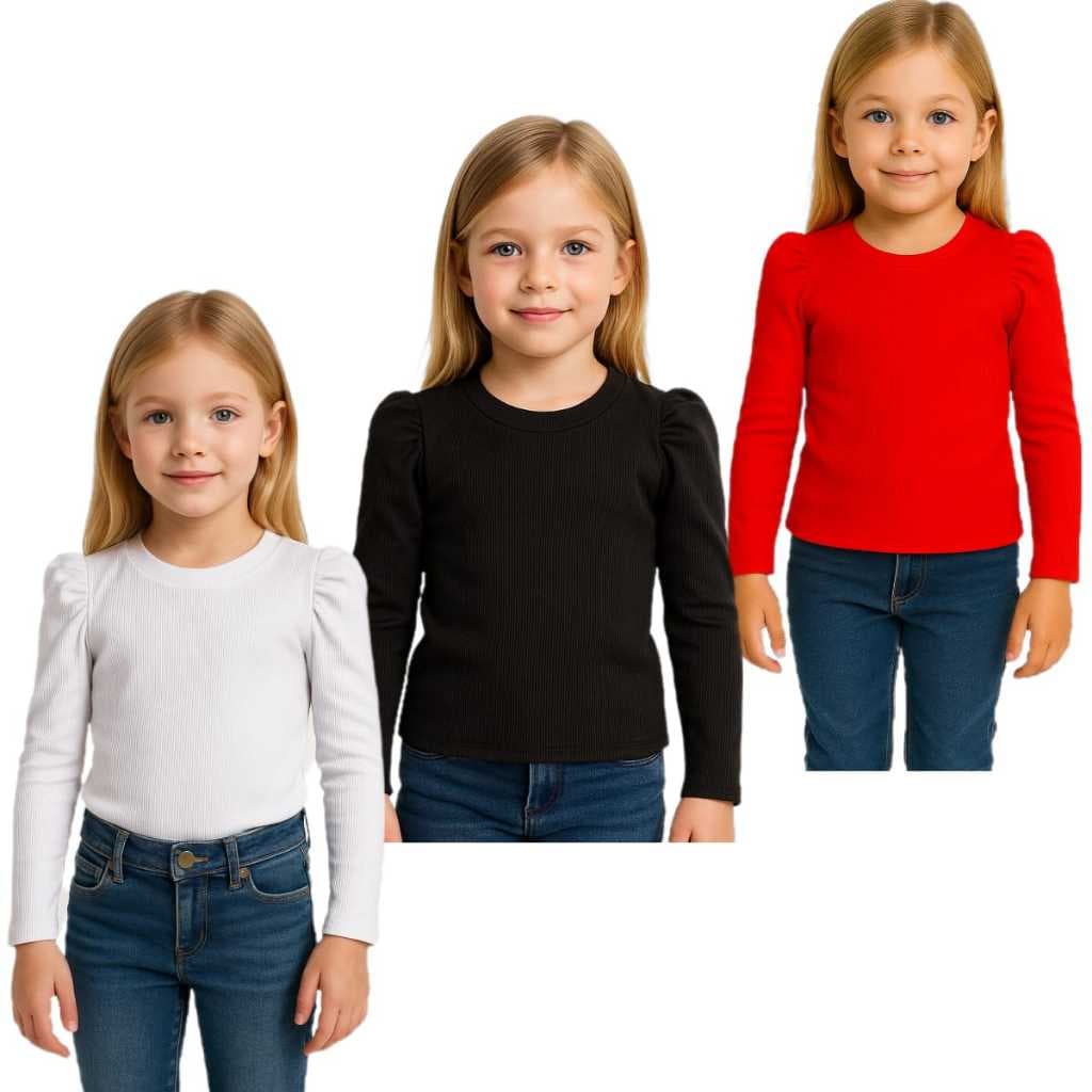 Kit 3 Peças Blusa Manga Longa Princesa Infantil Canelada 2 Ao 10 Modinha Inverno