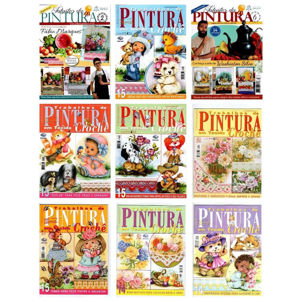 Kit 5 Revistas Talentos da Pintura Em Tecido & Crochê Lote 1