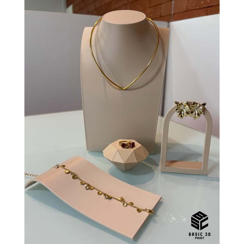 Kit Expositor de Joias Clássico 4 Peças – Mostruário para Semijoias, Pratas, Bijuterias Vitrine Loja