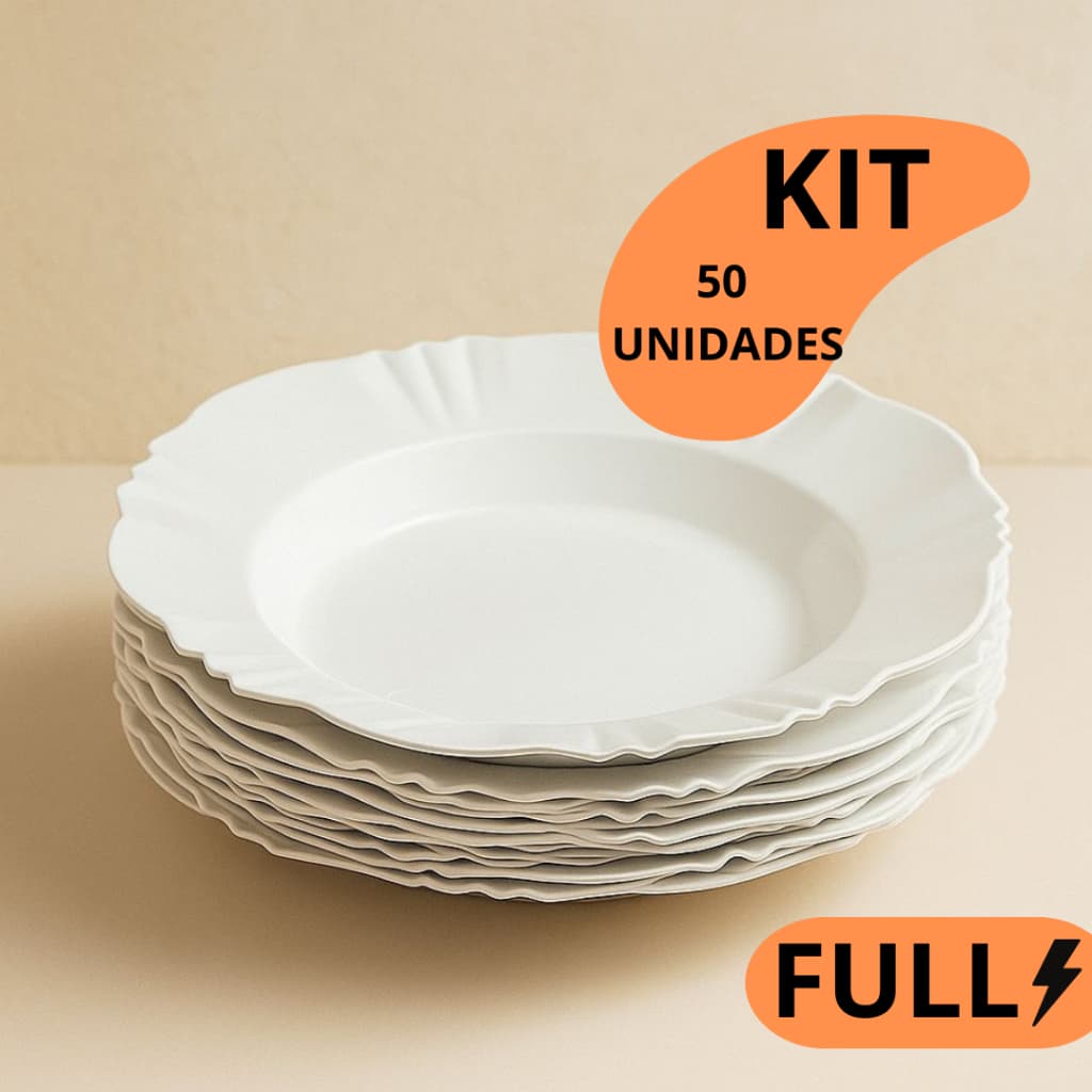 Kit 50 Pratos Fundo Plástico Redondo Com Borda Ideal Para Festas Churrasco Criança Refeição Prato