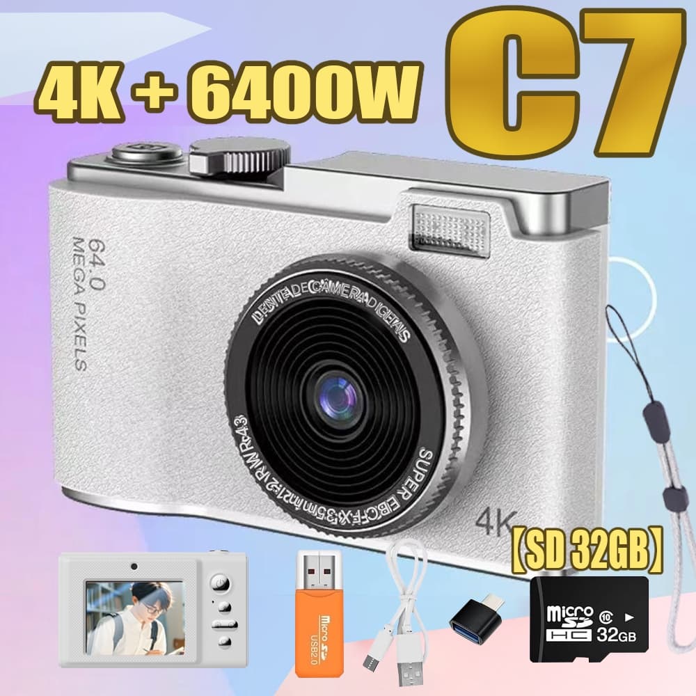 2025 C7 4K CCD 8X Zoom Digital Câmera Para Estudante De Fotografia 2.4 Polegada 180 Tela Flip Selfile