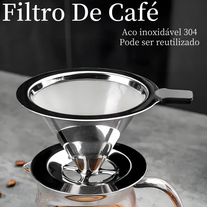Filtro Coador de Café Inox 103 - Com Pegador em Silicone - Coador de Café Grande Reutilizável