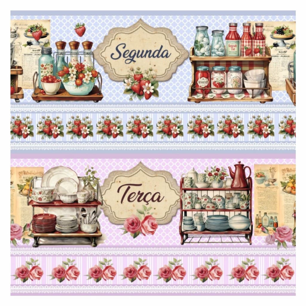 Tricoline Digital Algodão 100% Barrado Semaninha Retrô 52x150cm Pano de Prato Maria Flor Tecidos