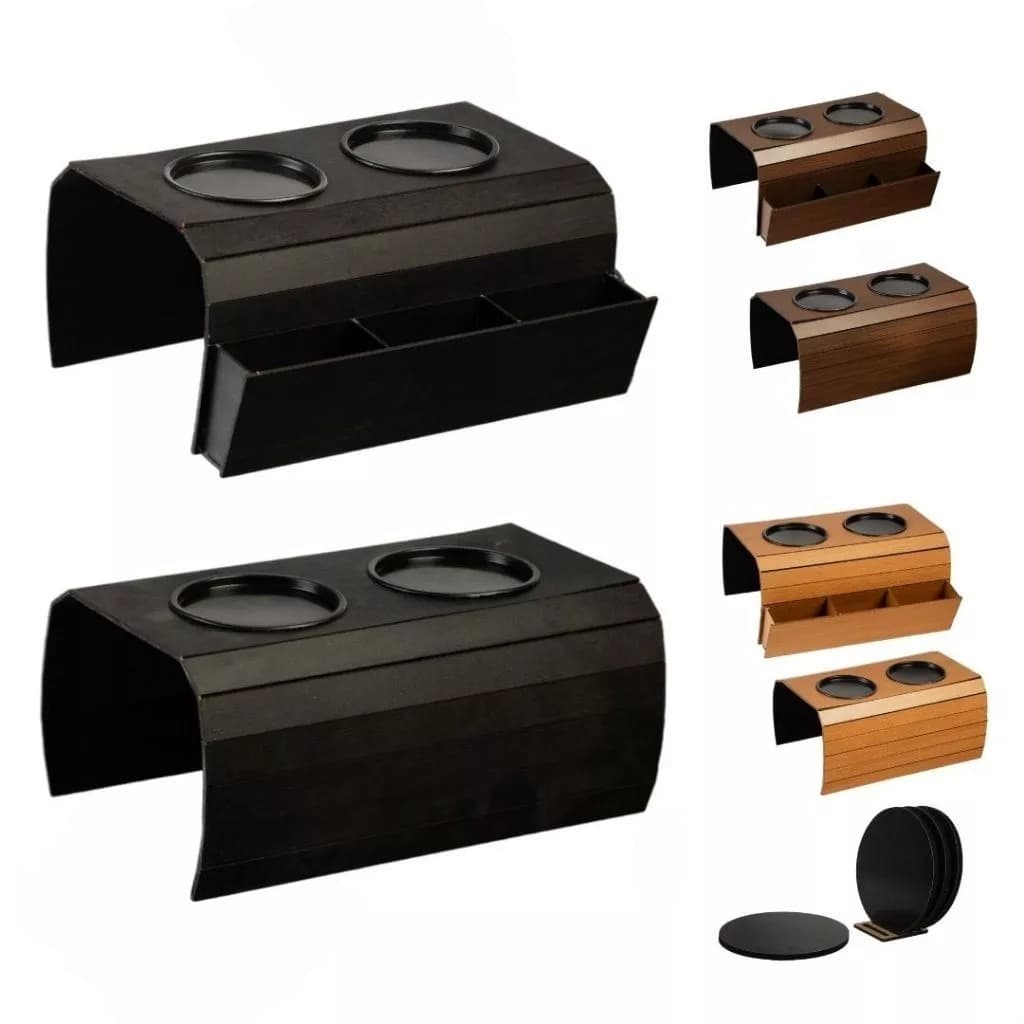 Jogo de 2 Esteiras Para Sofá Suporte Porta Copos e Controle Madeira Decoração Sala MDF