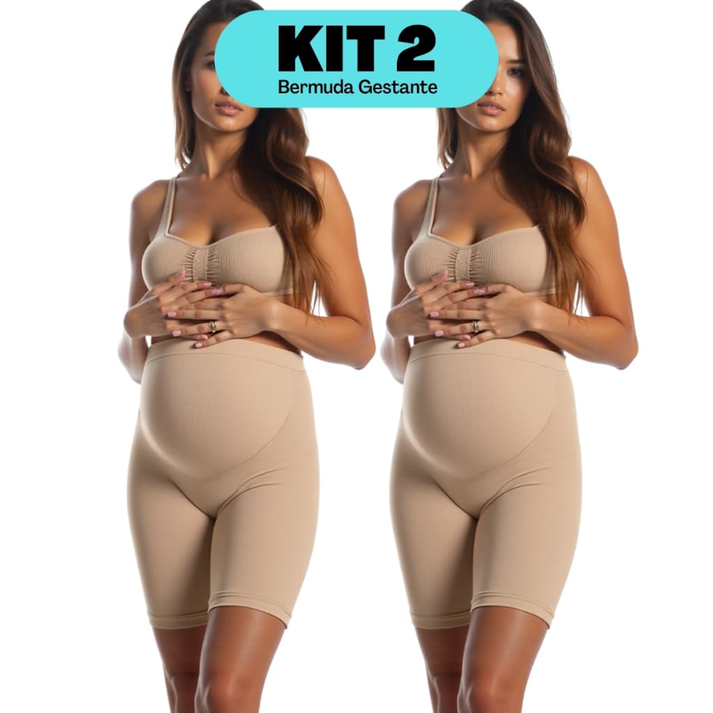 Kit 2 Bermuda Gestante Short Adulto Feminino Cintura Alta Sem Costura Anatômica Maternidade Gravida