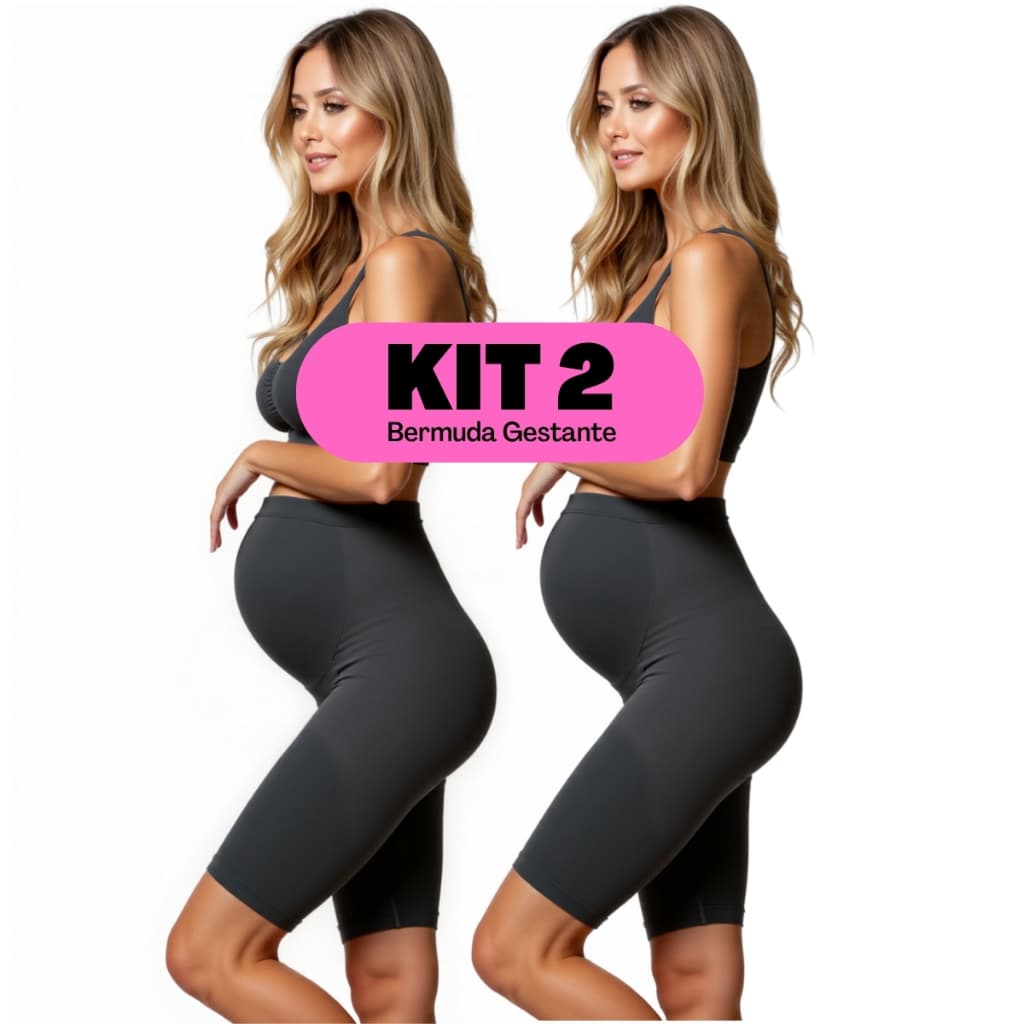 Kit 2 Peças: Bermuda Gestante Feminina Adulto Sustentável Evita Atrito Sem Compressão