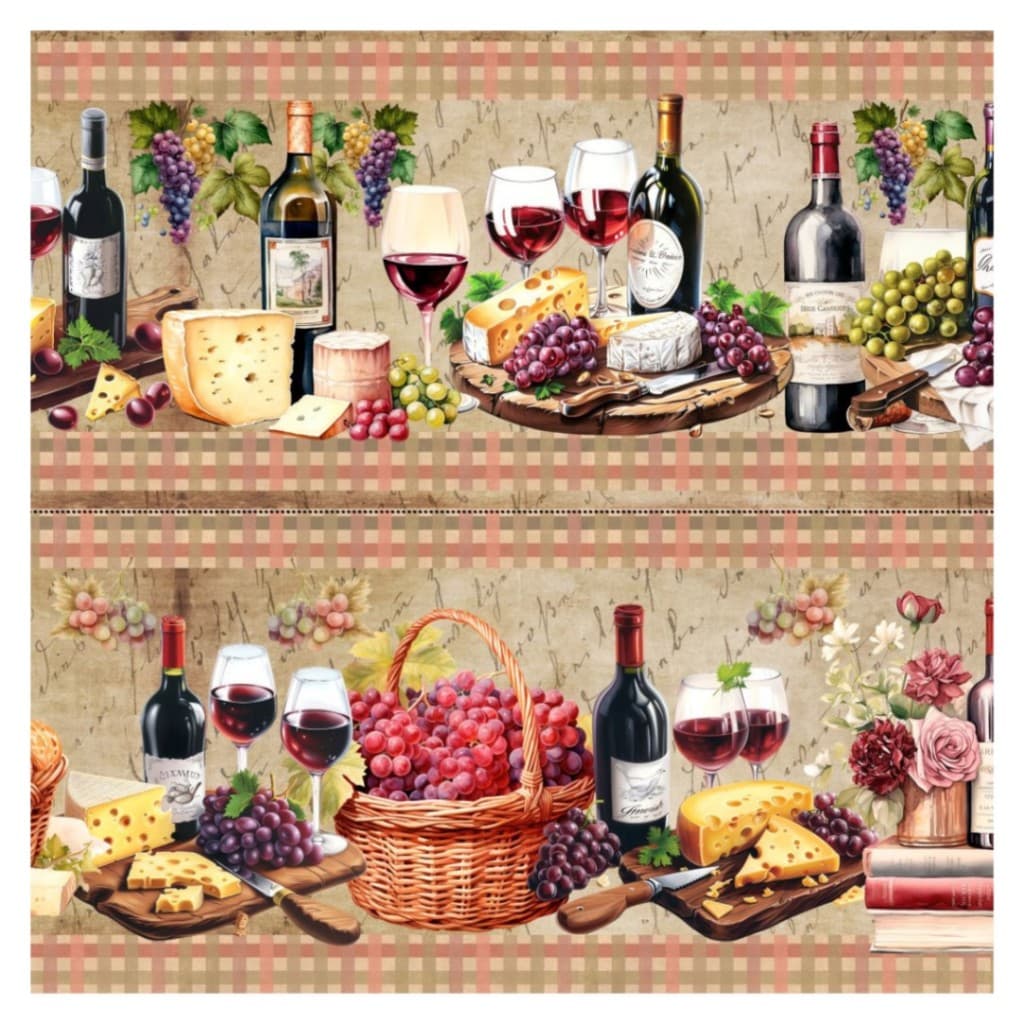 Tricoline Digital Barrado Queijos e Vinhos 100% Algodão 55x150cm Panos de Prato Toalhas Artesanato