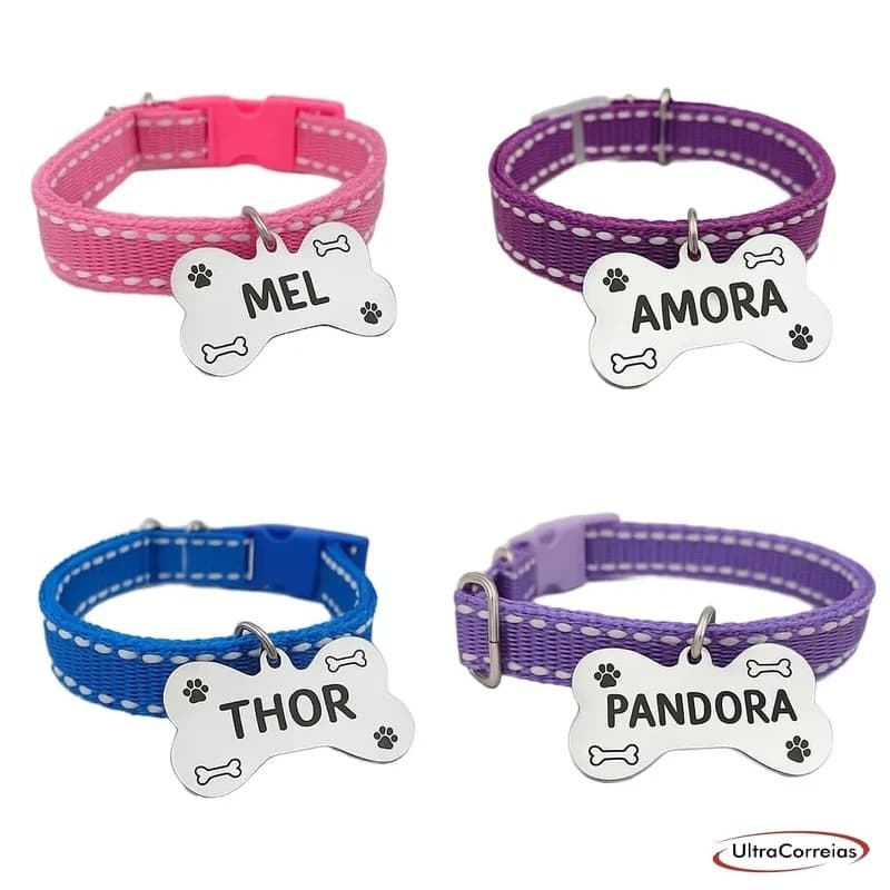 Placa De Identificação Pet Gravada C/ Coleira Personalizada