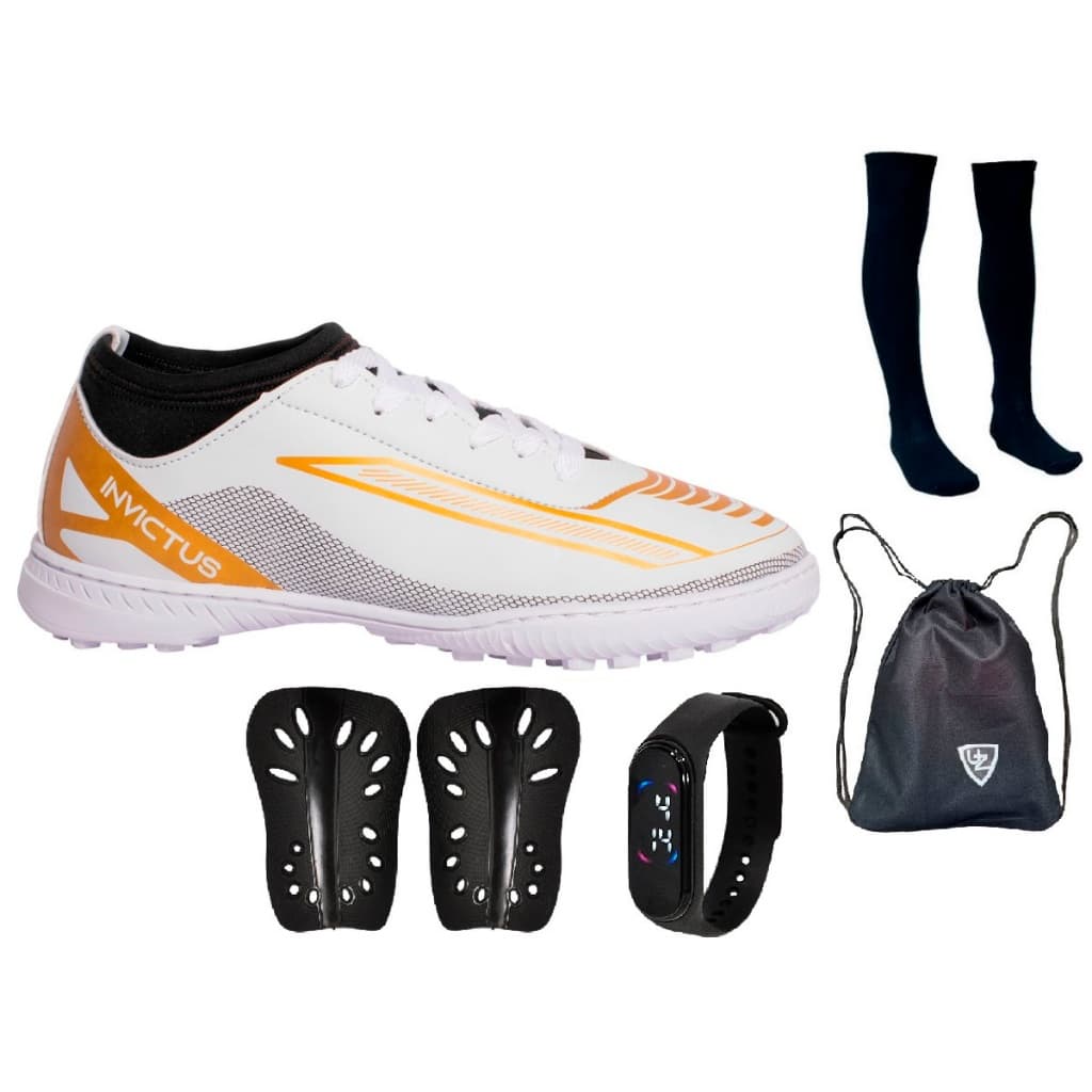 Chuteira Society Invictus Adulto Novo Confortável Original Uzze Meião Mochila Relógio Caneleira