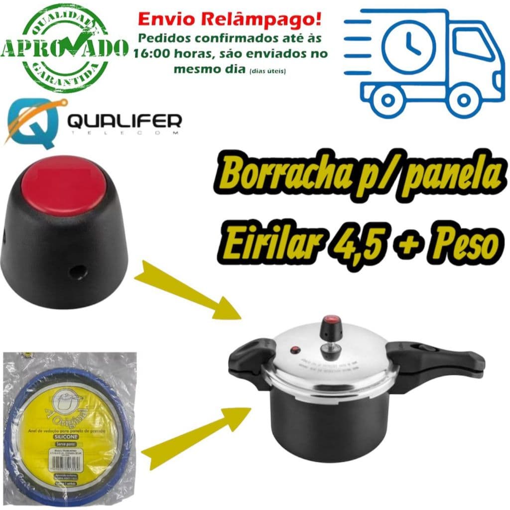 Kit Peso Universal e Borracha Silicone p/ Panela De Pressão Eirilar 3,0 a 4,5 litros( Medindo 20cm Interno)