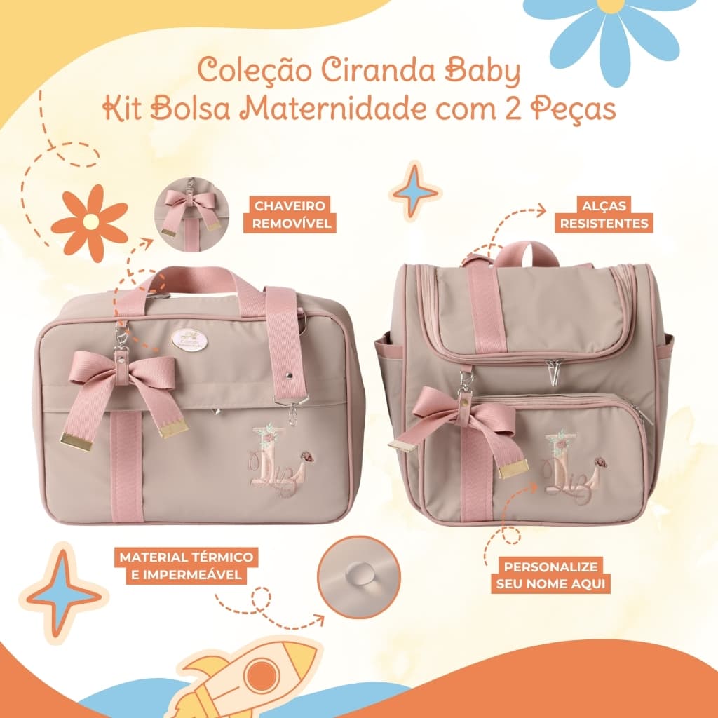 Kit bolsa maternidade Personalizado 2 peças menina | Coleção Ciranda Baby
