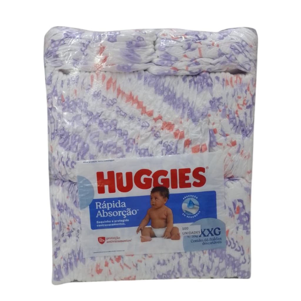 Pacotão Economico Huggies com 100 fraldas P(3,5 - 6kg) M(5,5 - 9,5kg) G(9 -12,5kg) XG (12 - 15kg) XXG(14 - 20Kg)