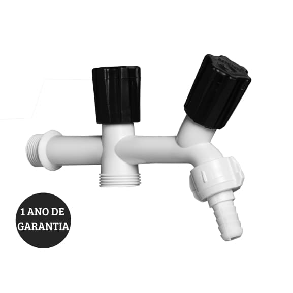 Torneira Para Tanque e Máquina 2 Saídas PP Branca 1/2" 3/4"