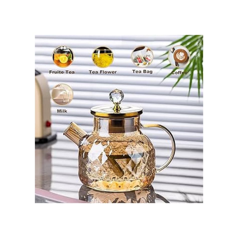 Chaleira Bule De Vidro De 1000 Ml Bule De Chá Âmbar Com Filtro