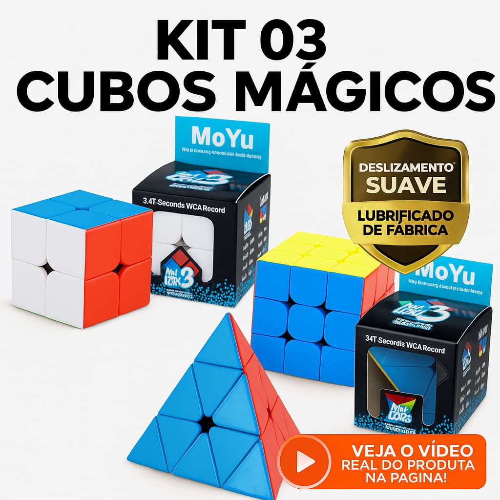 Kit 3 Cubo Mágico 2x2 + 3x3 + Pirâmide Pyraminx Profissional Original Moyu Stickerless Cube Brinquedo
