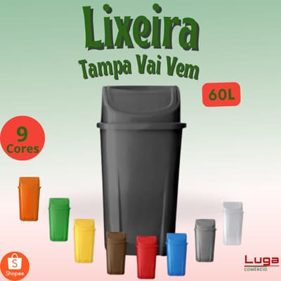 Lixeira 60 Litros Tampa Vai e Vem Reforçada para Cozinha, Área de Serviço e Escritório