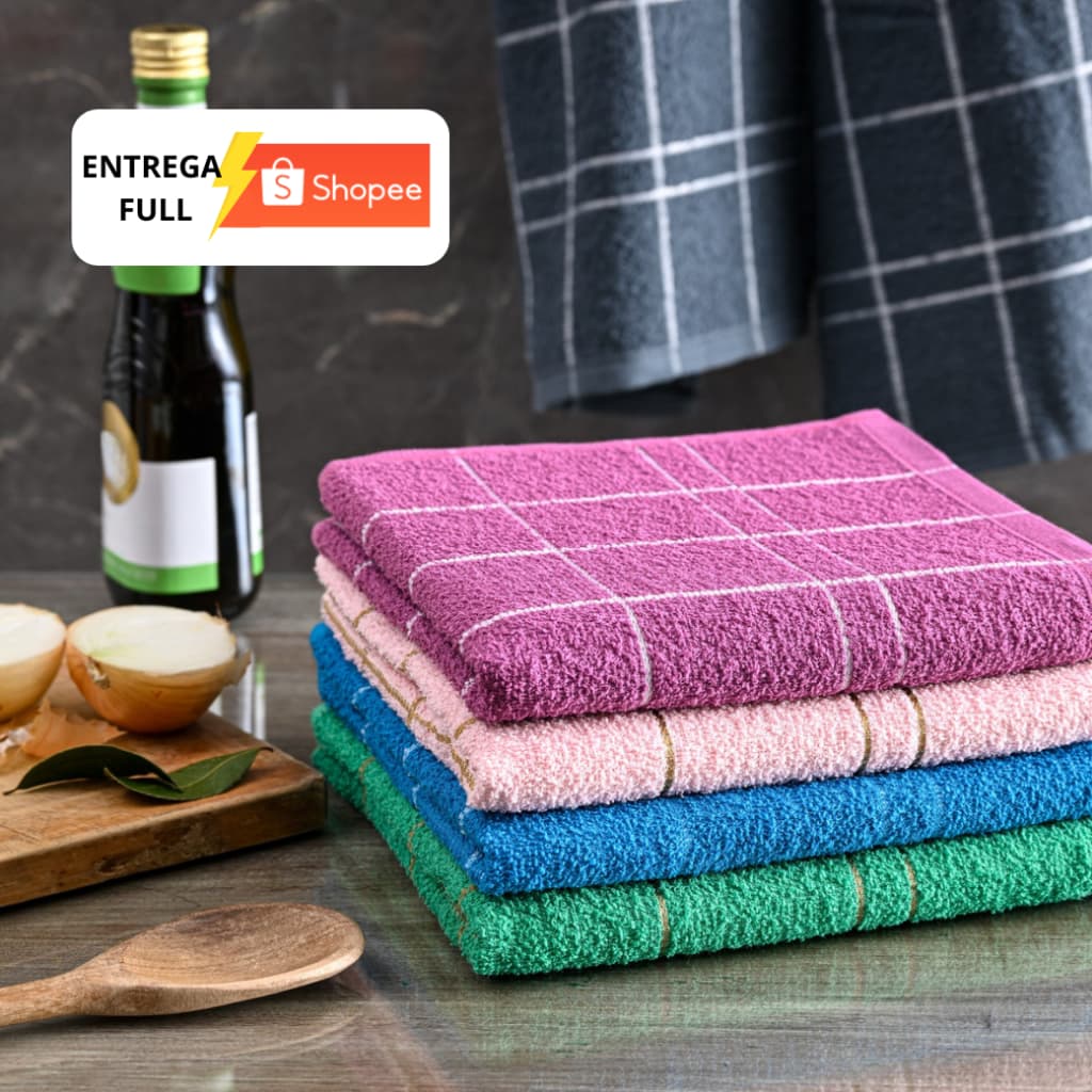 Kit Pano Prato Xadrez Vintage Chef Laune Haus 100% Algodão Felpudo Alta Absorção