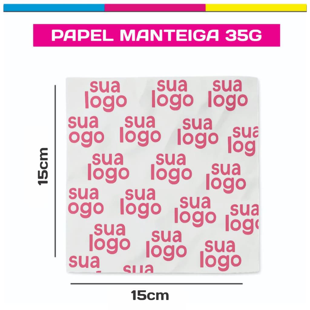 PAPEL ANTI GORDURA | PAPEL BARREIRA PERSONALIZADO 15x15cm - 32g ideal para lanches, bento cake