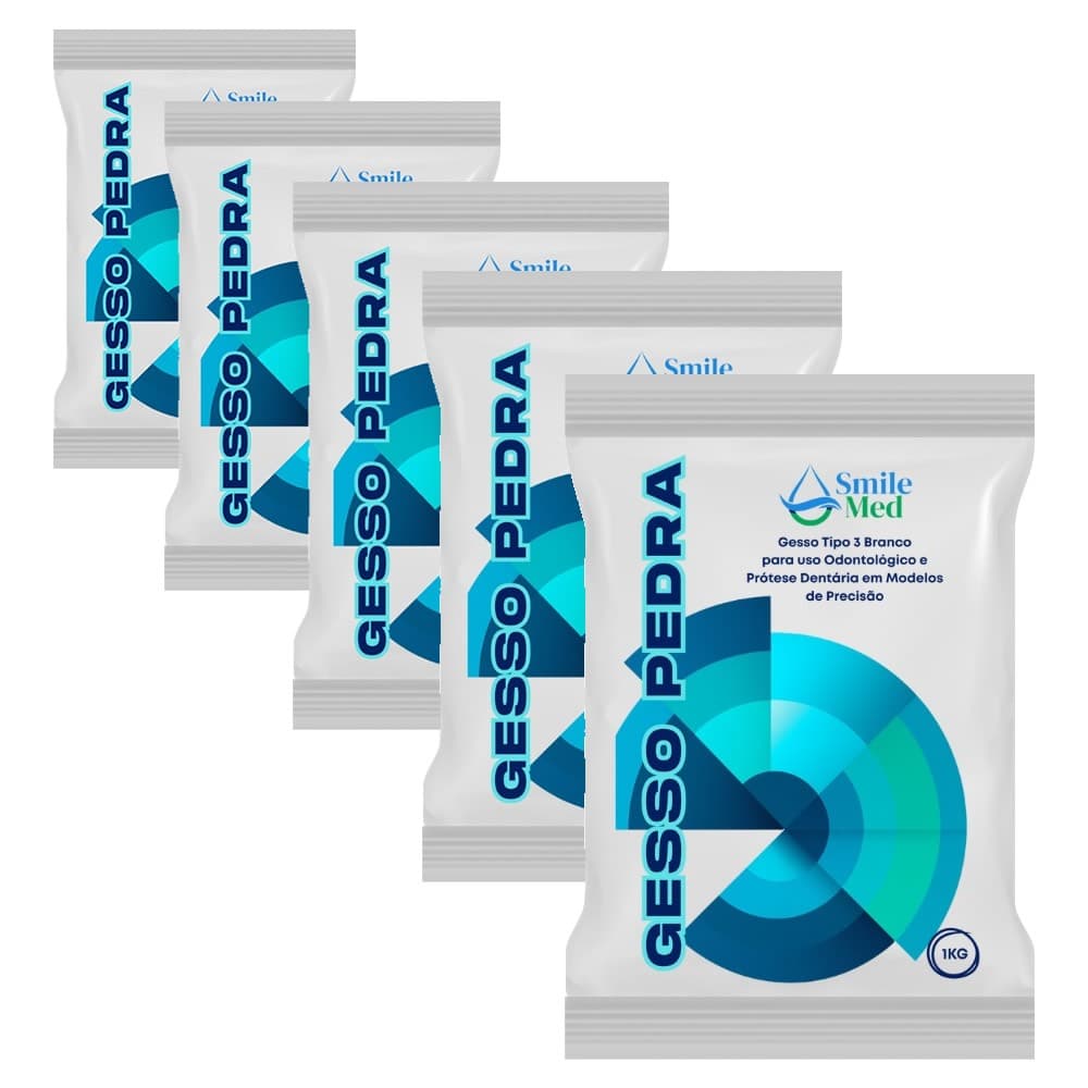 Kit 5 Gesso Pedra Branco Tipo Iii 1kg - Smile Med