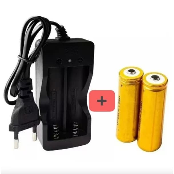 Carregador Duplo com molas + Duas Bateria 18650 Recarregável