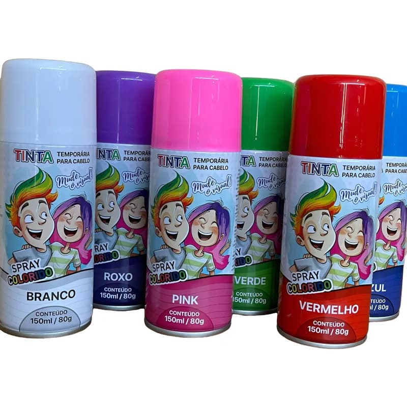 Tinta Spray para Cabelo Maluco Carnaval Festa Temporaria Colorir Criança Pintar Menino Menina Mimo