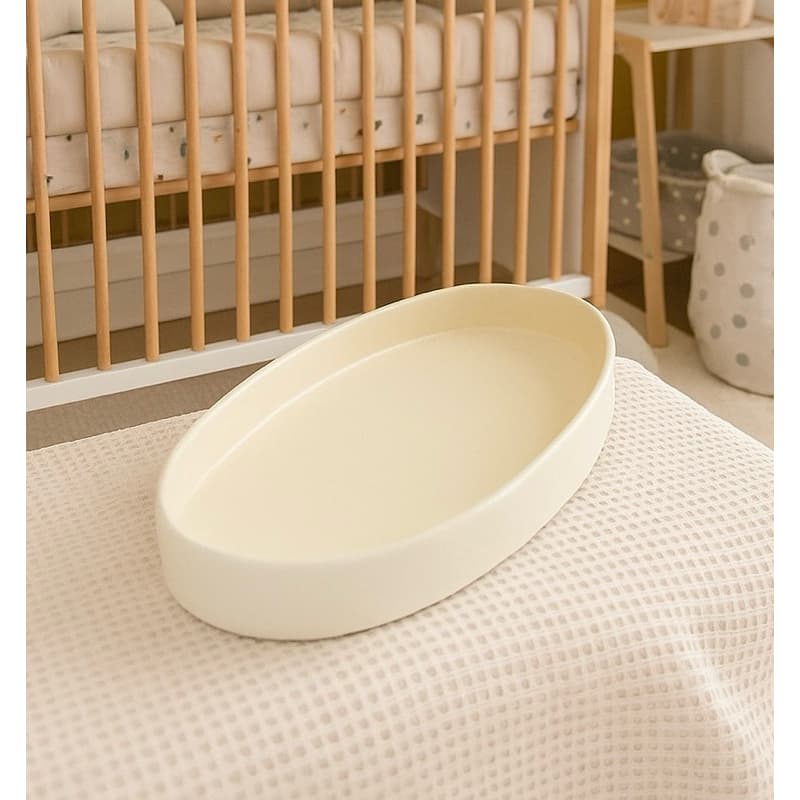 Bandeja Oval Decorativa em Gesso Cerâmica Bege