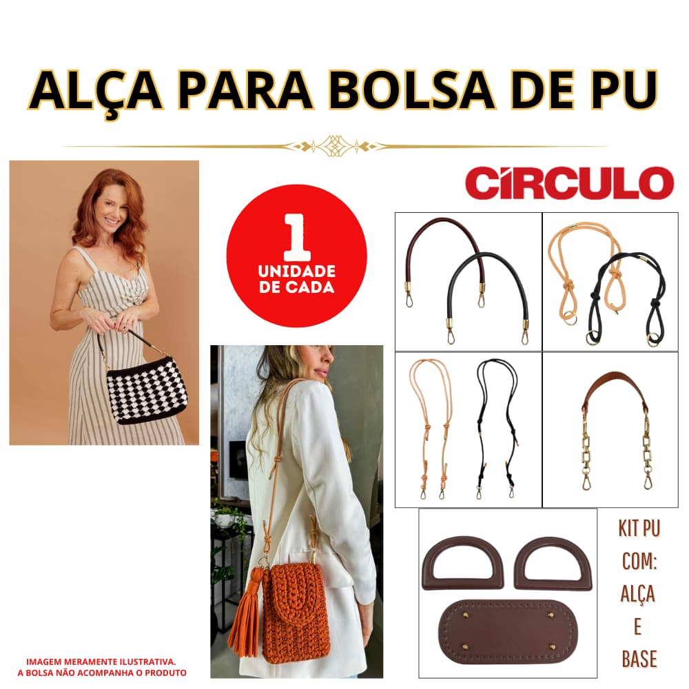 Alça Para bolsa de PU (Poliuretano Sintético) Círculo - Couro Sintético