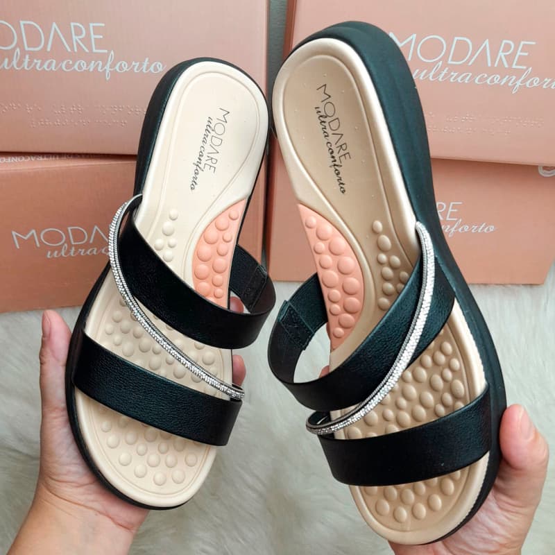 Sandalia Feminina Ortopédica Papete Massageadora Modare Tira Glitter Chinelo Tamanco Esporão Fascite