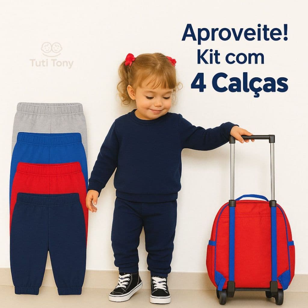 Kit 4 Calças Moletom Infantil e Juvenil Flanelada –Tamanhos 1 ao 14 Volta às Aulas Direto da Fábrica