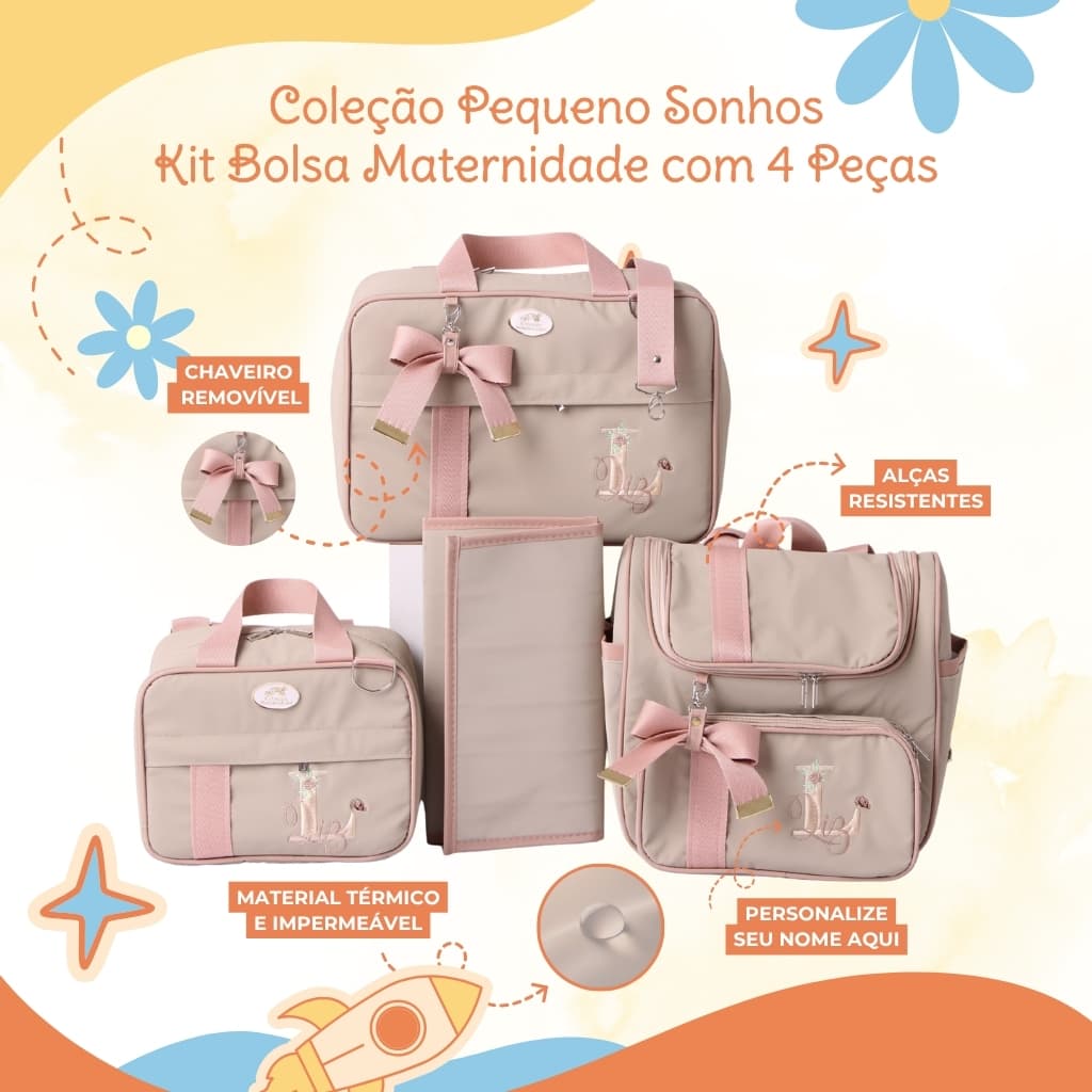 Kit maternidade personalizado 4 peças menina | Coleção Pequenos Sonhos