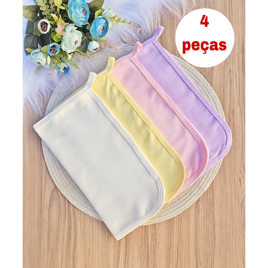Kit 4 Pano Paninho de Boca Babete com prendedor de chupeta 100% algodão menina menino naninha