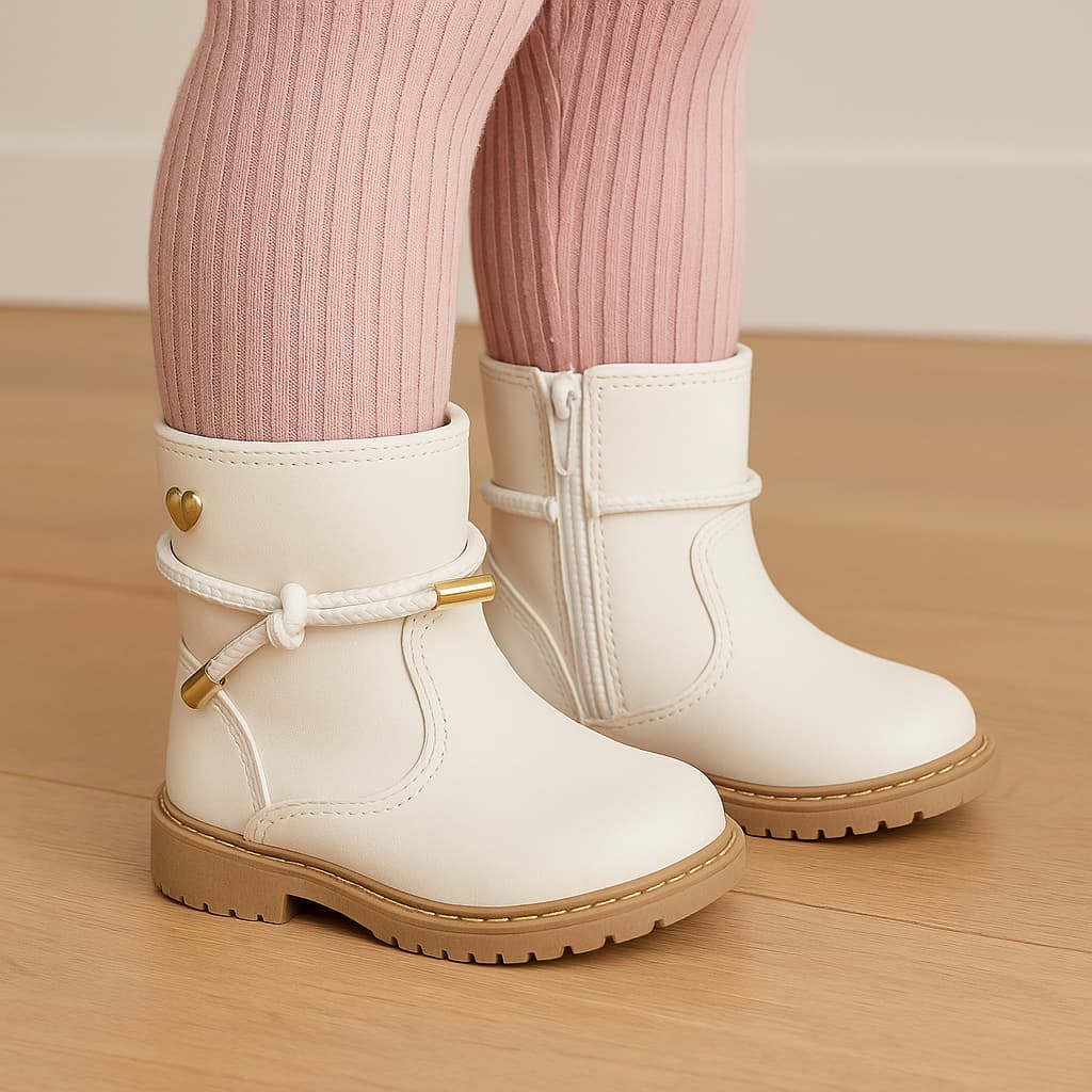 Bota Coturno Infantil Menina Cano Médio Branca Country Amarrar Estilosa Texana Zíper Confortável