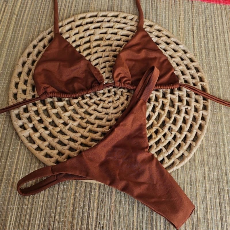 🔥 Biquíni Cortininha + calcinha marquinha  de fita bronze Marrom Chocolate | perola  | preto ,Tecido Premium 🔥