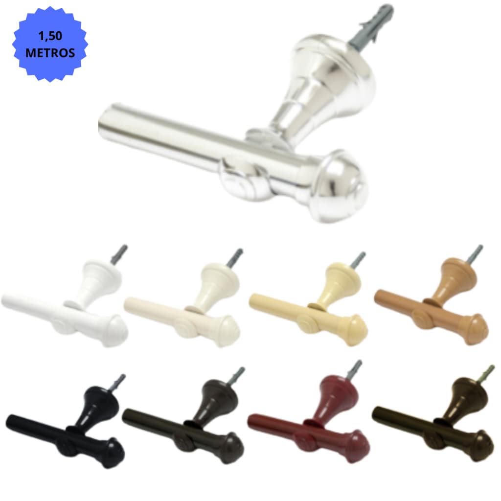 Kit Varão Cortina 1,50 Metros 19mm Varias Cores Simples