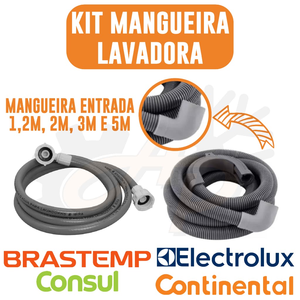 Kit Mangueira Entrada e Saída Lavadora Roupa Máquina de Lavar Universal Diversos Tamanhos