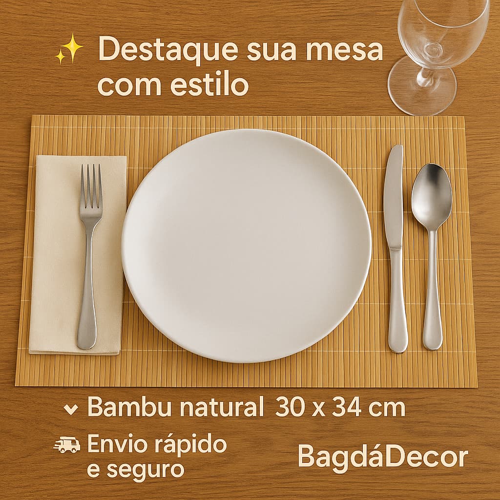 🍽 Kit 4 Jogos Americanos Bambu Natural | Mesa Posta Elegante | Envio Rápido