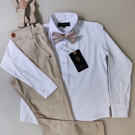 Conjunto batizado liso/Com acessórios/Sem acessórios/Calça, Camisa, fardamento, manga longa.