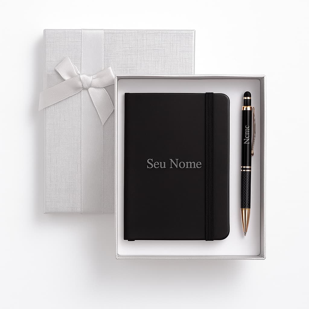 Kit Presente com Bloco Personalizado + Caneta com Nome + Caixa Elegante – Brinde ou Presente Agenda