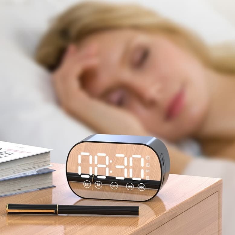 Relógio Bluetooth Espelho Maquiagem Alarme Duplo Som TF Portátil LED Despertador