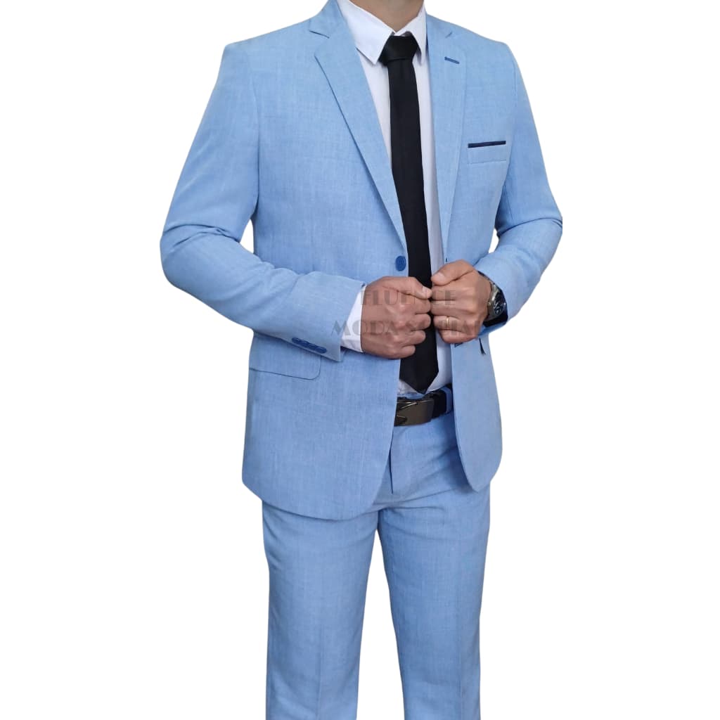 Terno Social Masculino Slim Microfibra Melange Azul Serenity E Cores