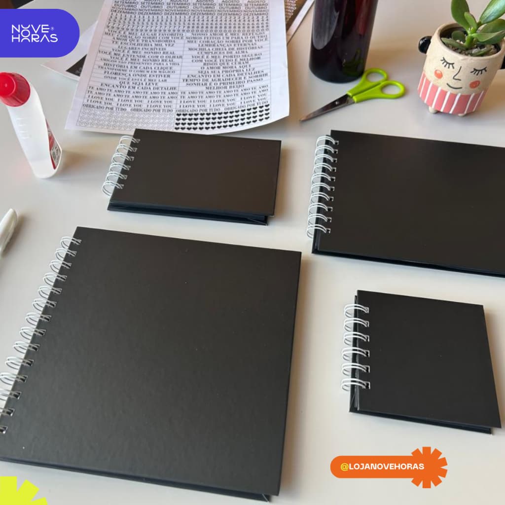 Álbum de Fotos Scrapbook 25 folhas (50 páginas) Preta Lisa Capa Dura 4 Opções de tamanho