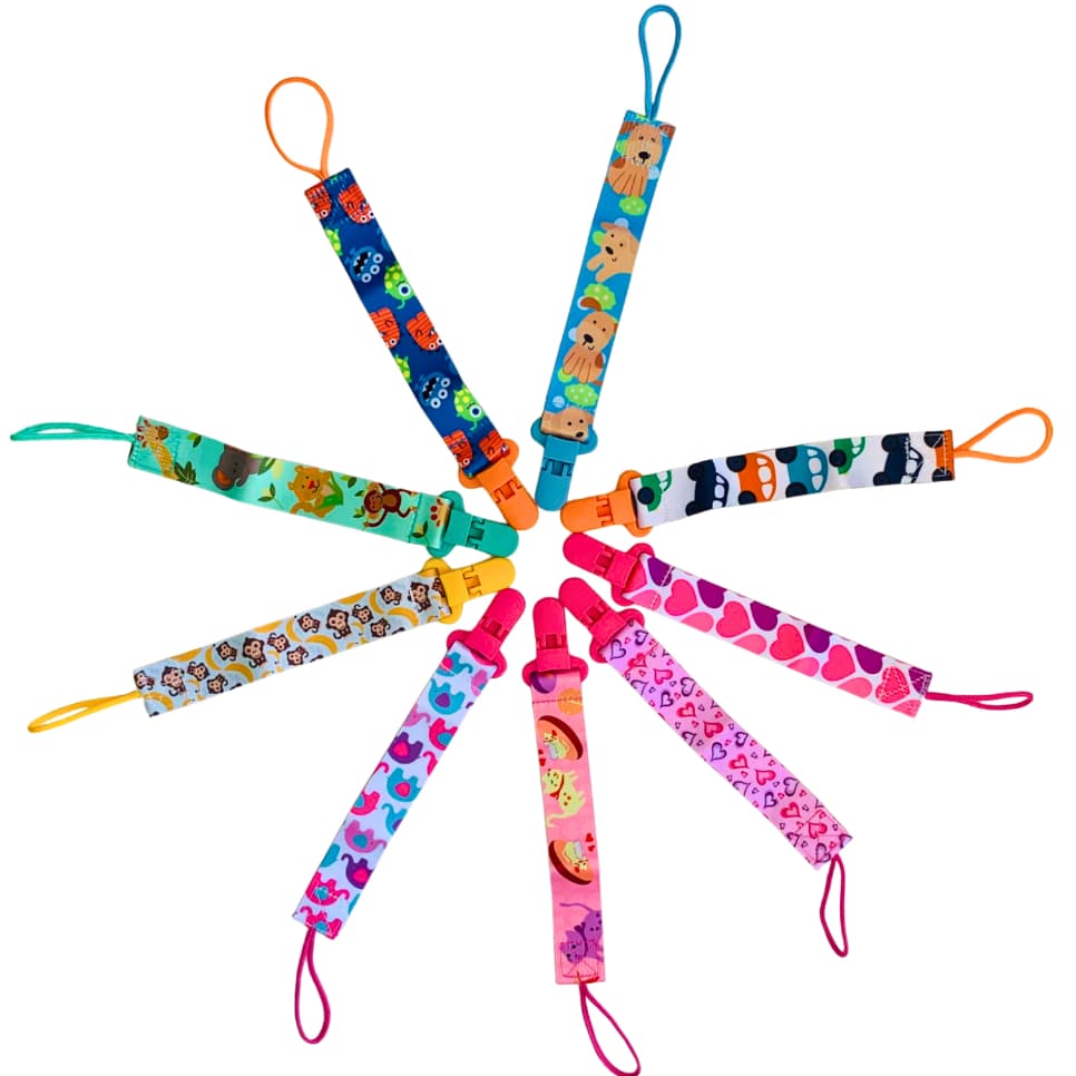 Kit 2 Prendedor De Chupeta Menina Bico Bebê Modelo Universal Trava Tecido  FitaNuk Avent Lillo Mam Divertidos e Seguros