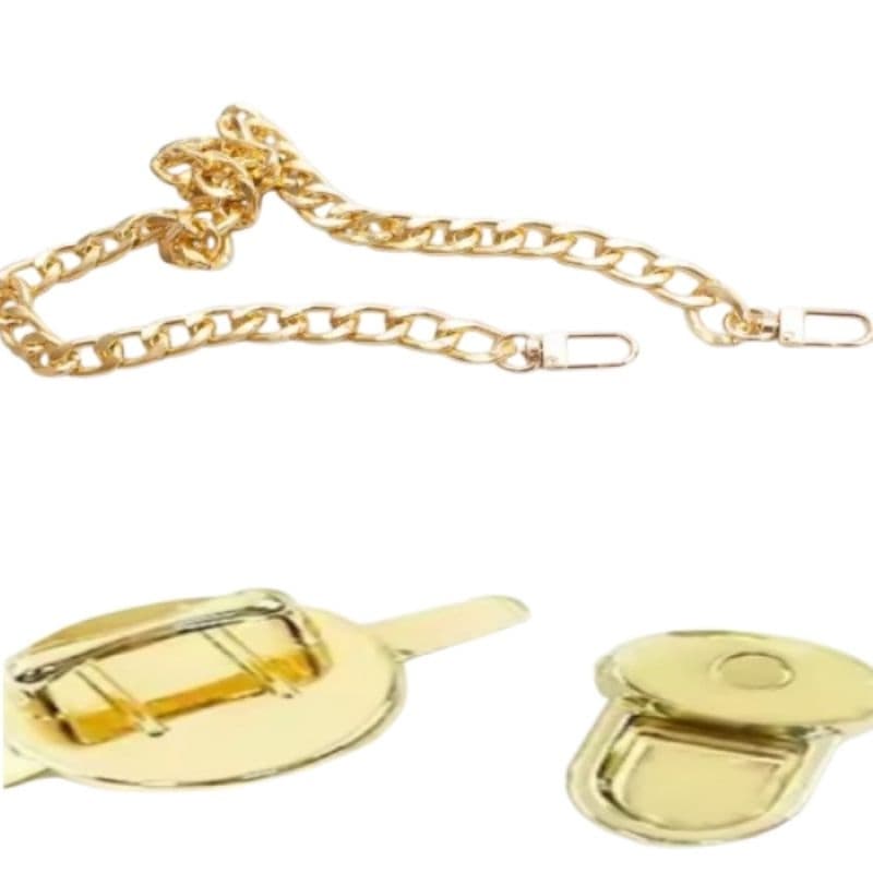 Kit Alça Corrente Alumínio C/ Mosquetão + Fecho Para Bolsa